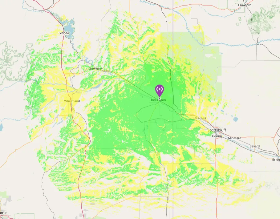Projected APRS digipeater coverage area after antenna upgrade